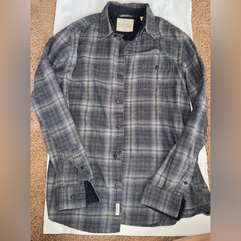 Weatherproof Gray Plaid Casual Button Down Shirt